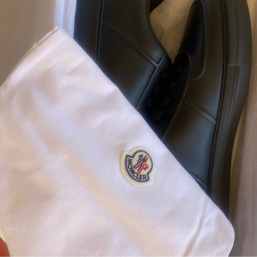 Moncler Neue York Black Leather Sneakers Men’s Size 43 US 10 Logo Italy‎ NFC New - Picture 11 of 16